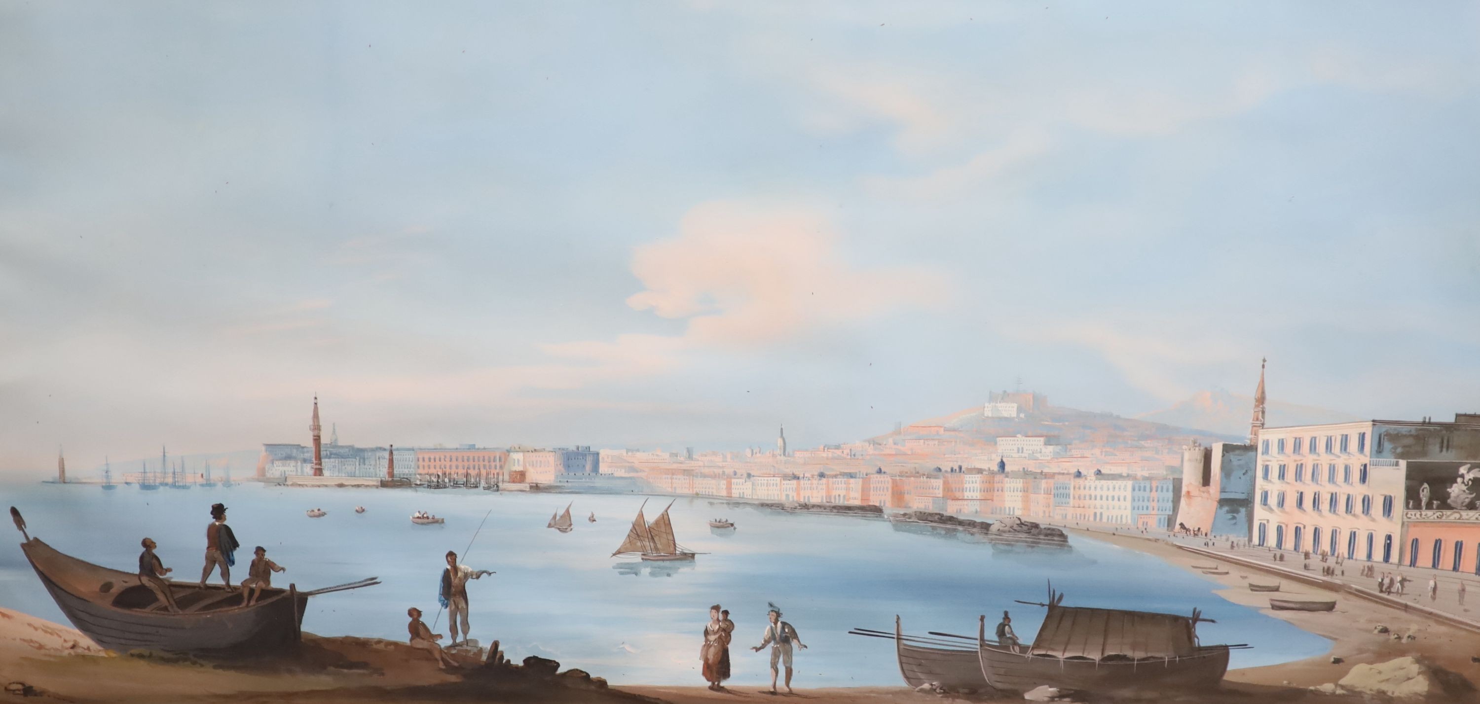 19th Century Neapolitan School, Views along the Bay of Naples looking to the East and West, gouache, a pair, 41 x 84.5cm.